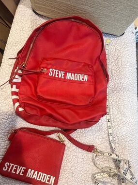 Steve Madden Red pleather Backpack with Matching Pouch